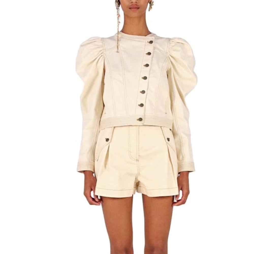 Ulla Johnson Hart Jacket Blanc Cream Denim Puff Sleeve Size Medium Structured